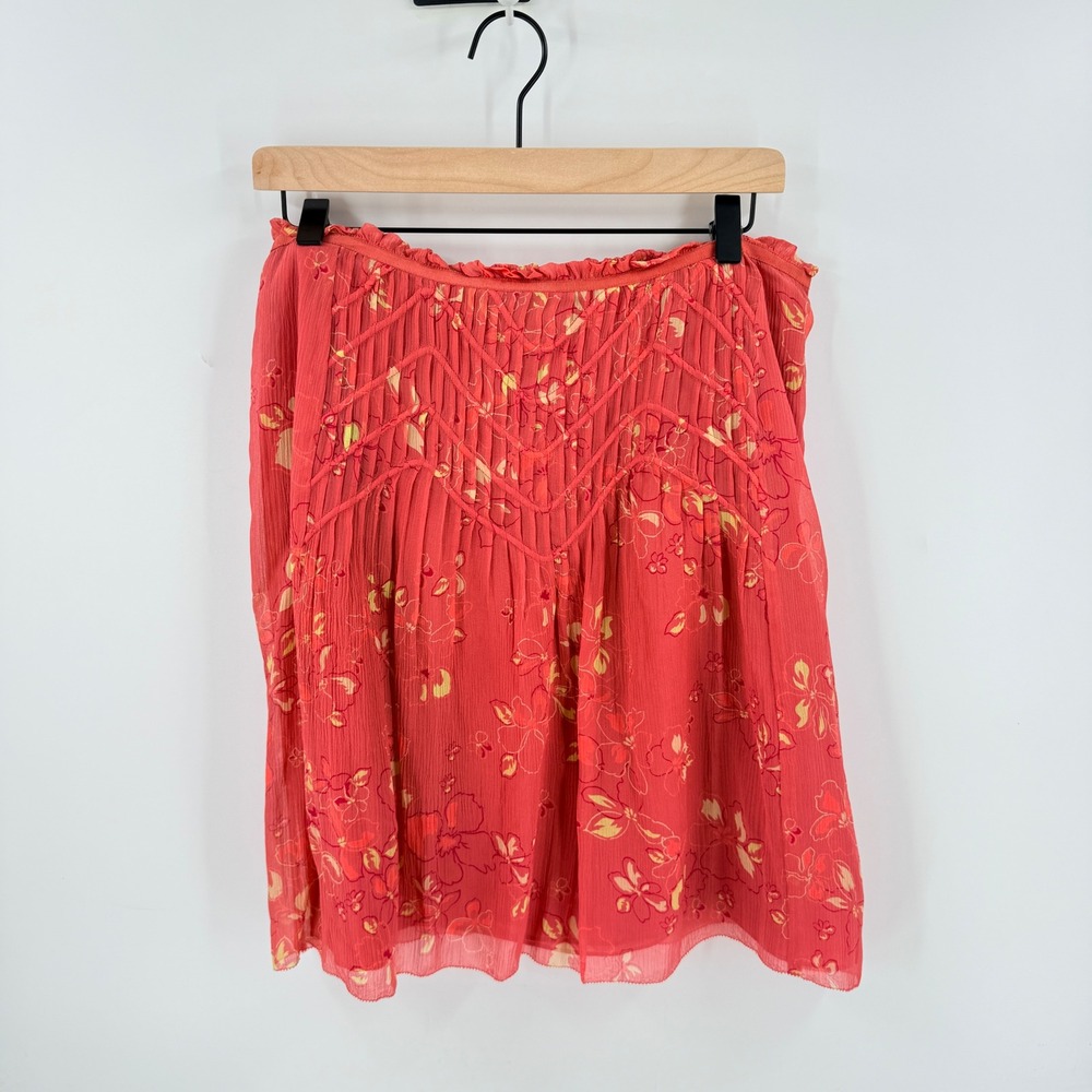 Vintage‎ 90s City DKNY 100% Silk Floral Pleated Skirt Pink 12P Boho Cottagecore